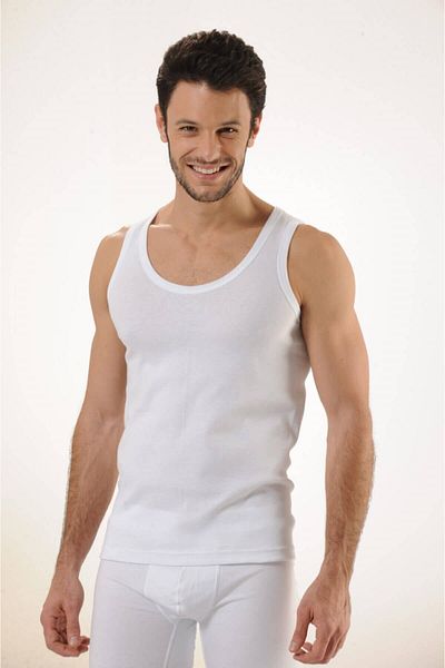 Hmd 500 3-Piece Ribbed 100% Cotton Strappy Men's Undershirt - White