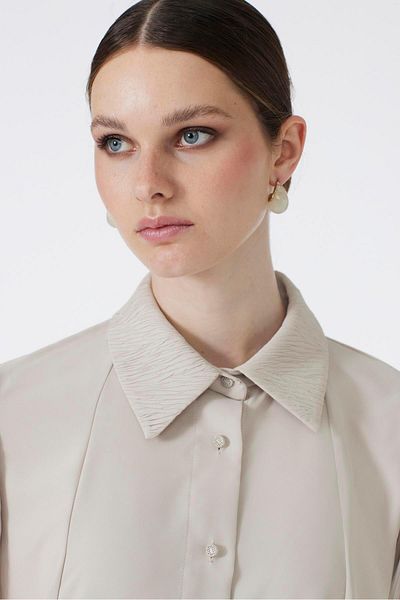 Zühre Buttoned Beige Tunic with Sleeve Detail T-1588