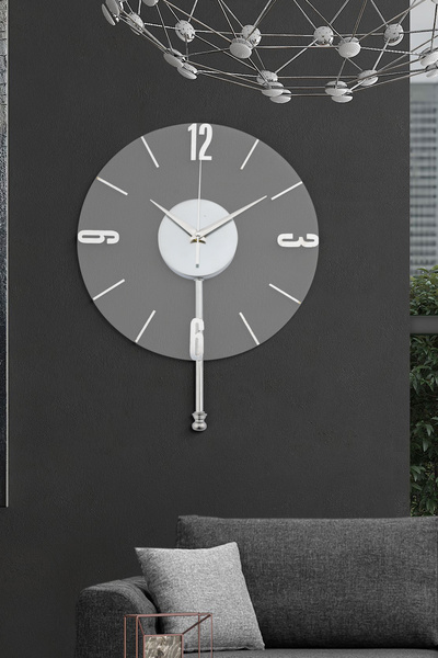 HELVACIOĞLU AKSESUAR Transparent Glass Handle Detailed Wall Clock 30 cm Silver