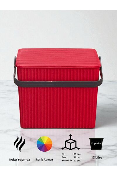SANALTİCARETİM Rainbow Kırmızı Kare Kova Piknik Sepeti Meyve Kovası