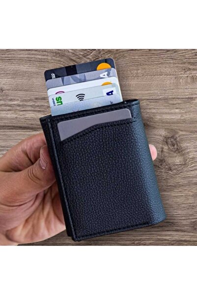 La'Graccia محفظة ميكانيكية سوداء من الجلد الطبيعي