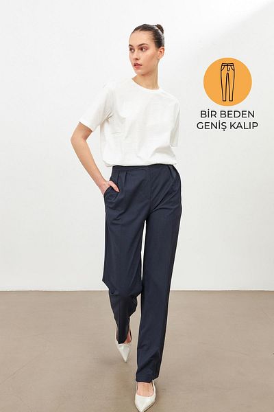 Setre Navy Blue Wide Cut Trousers