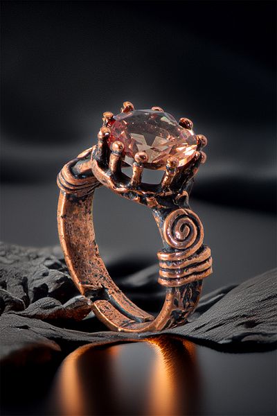 OSMANLI GÜMÜŞ Women's Copper Ring - Zultanite Stone Model 2 Tree Bark Model Thin Metal Box Quartz Stone Ring