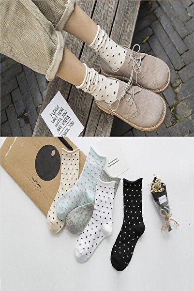 SOCKSHION Kadın Renkli Puantiye Desenli Ultra Soft Lastikli Diyabetik Çorap Seti - 5 Çift