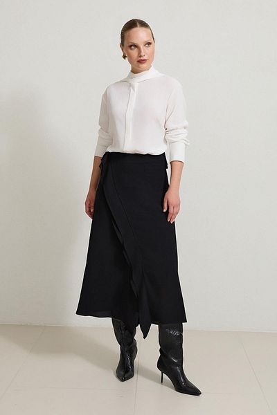Setre Black Asymmetrical Cut Midi Skirt