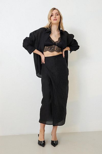 Setre Black Lacing Detailed Midi Length Patterned Skirt