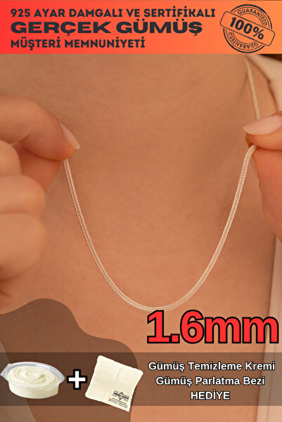 OSMANLI GÜMÜŞ Kadın Gümüş Kolye - 1.6mm Beyaz Tilki Kuyruğu Zincir Gümüş Kadı...