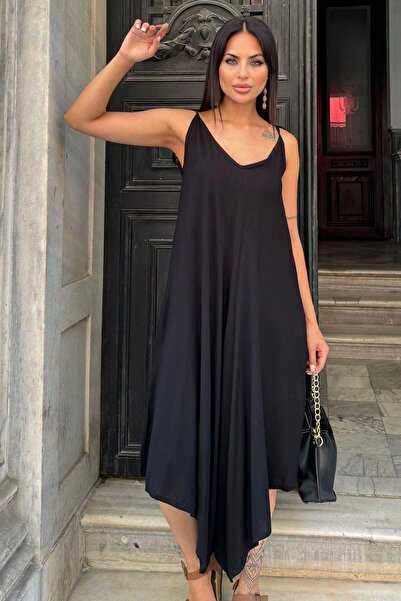 NEW LAVİVA Black Rope Strap Asymmetric Cut Textured Loose Jumpsuit - Anti-Sweat Fabric