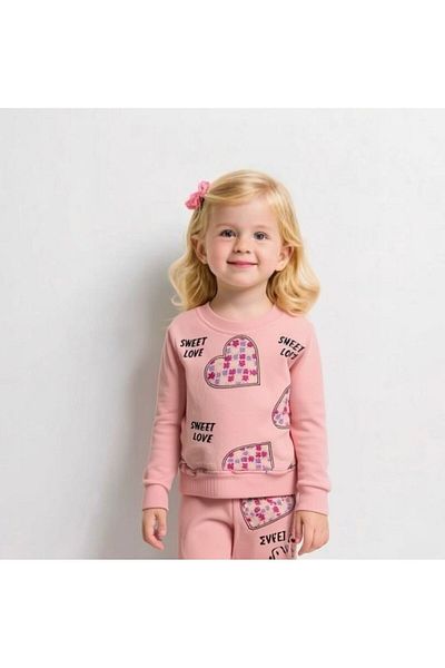 Cmk Kids Girl's Heart Printed Two Thread Tracksuit Set
