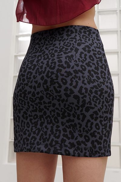 Moije High Waist Anthracite Leopard Patterned Mini Skirt