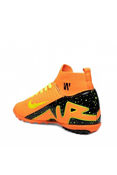ClassyMen Erkek Çocuk Çoraplı Boğazlı Bilekli Dişsiz Çivisiz Halı Saha Krampon turuncu Futbol Spor Ayakkabısı