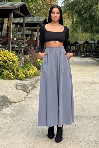 NEW LAVİVA Сірий еластичний високий пояс, А-силует, вільний і недбалий, довга спідниця з купра
