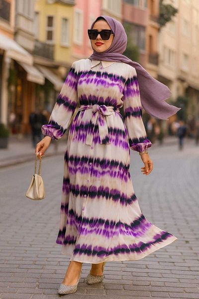 Neva Style Rochie Hijab cu Motiv Liliac - 23551LILA