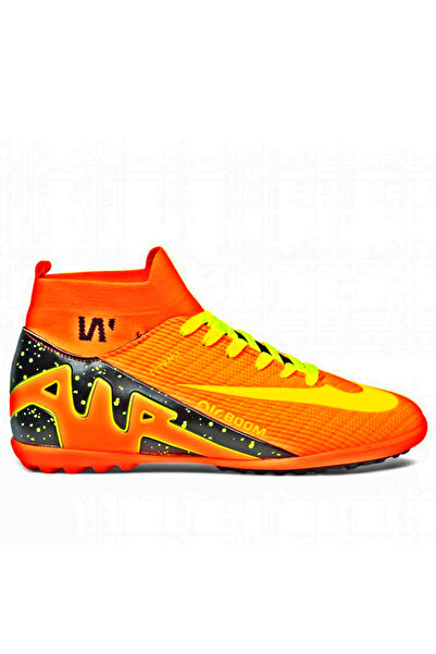 ClassyMen Erkek Çocuk Çoraplı Boğazlı Bilekli Dişsiz Çivisiz Halı Saha Krampon turuncu Futbol Spor Ayakkabısı