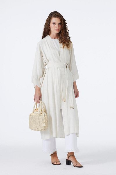Zühre Casual BeiGe Clothes - Pocketed and Belt Detailed Gç-0199