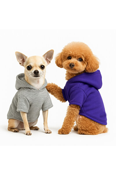 Buddy Store سويت شيرت بغطاء للرأس باللون الأرجواني والرمادي (100% قطن) ملابس للقطط والكلاب