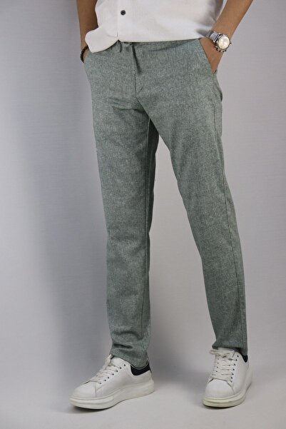 inpool Férfi, derék fűzős, normál szabású, pamut, vászon szőtt nadrág