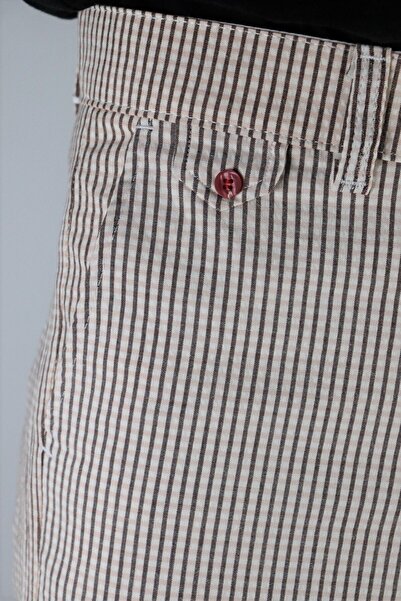 inpool Men's White-Burgundy Slim Fit Seersucker Striped Casual Stretch Shorts with Side Pockets