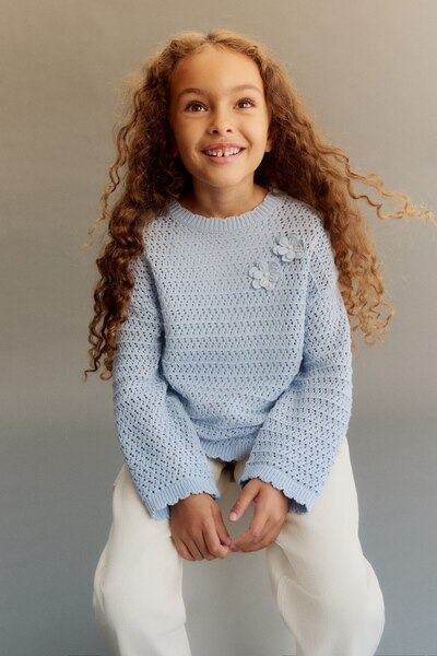 H&M Delik Desenli ve Pamuklu Triko Kazak