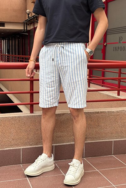 inpool Erkek, Bel Lastikli Çizgili-keten Şort