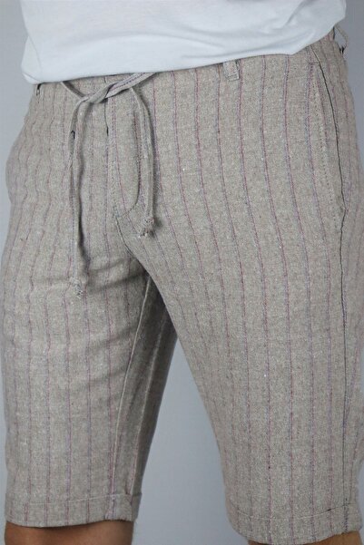 inpool Ανδρικό, κορδόνι μέσης, ριγέ, διπλό πόδι, βαμβακερό λινό σορτς