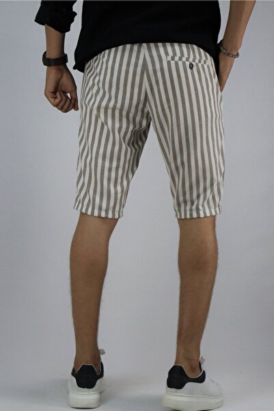 inpool Ανδρικό λινό υφαντό σορτς με ριγέ σχέδιο με κορδόνια στη μέση
