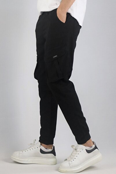 inpool Men's Cotton Elastic Waist Cargo Trousers with Elastic Leg Detail