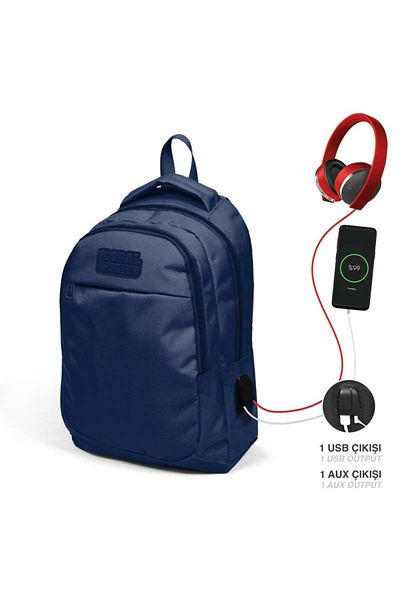 Coral High Navy Blue Primary and Secondary School Backpack - USB and Aux Output - Male