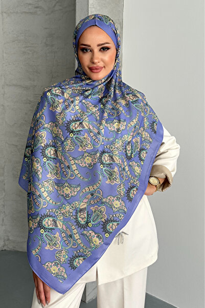 Stella Eşarp Μαλακό βαμβακερό σάλι σε λιλά χρώμα με έθνικ σχέδια