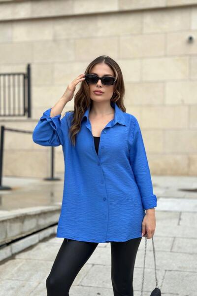 NEW LAVİVA Cămașă de damă Indigo cu guler clasic cu mânecă lungă, croială normală, mărime standard (țesătură personalizată)