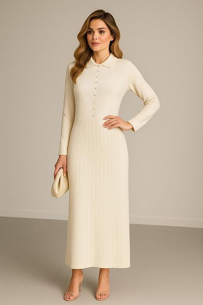 semela New Season Stone Detail Pleated Knit Dress