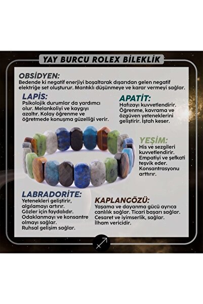 OSMANLI DOĞAL TAŞ Sertifikalı Yay Burcu Roleks Bileklik B031
