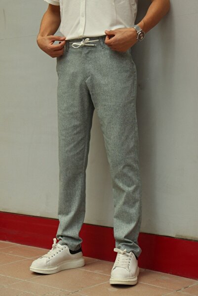 inpool Men's Cotton-Linen Summer Trousers - Back Waist Rubber Detailed