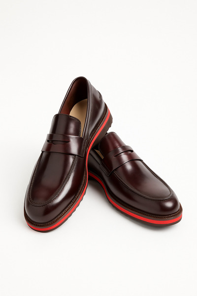 Deriderim Burgundy Patent Leather Genuine Leather Men's Shoes with Red Sole Detail