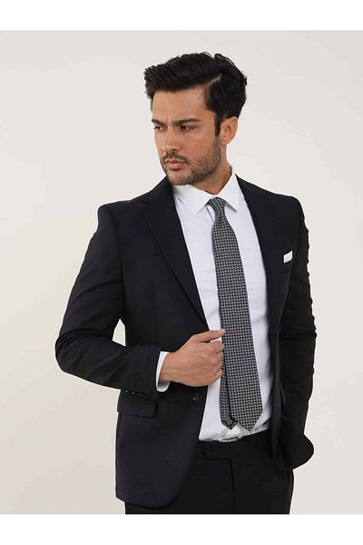 Dufy Men's Slim Fit Light Navy Blue Mono Collar Suit - 90140