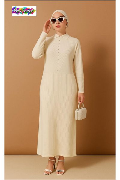 semela New Season Stone Detail Pleated Knit Dress