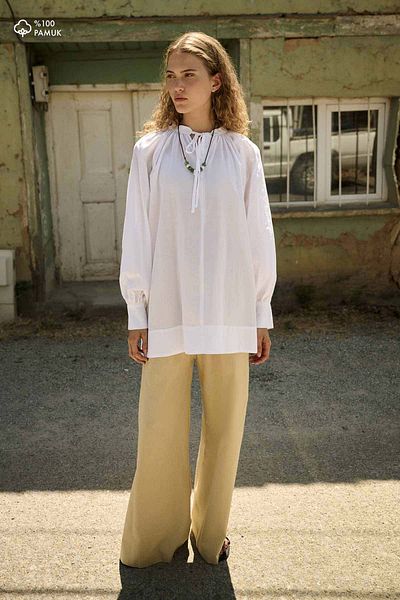 Hooopstore Front Tie Draped Voile White Shirt