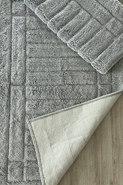 Zeria Home Cotton Tufting Water Absorbent Soft Textured Bath Mat Set, Bathroom Carpet Set of 2 60X100 - 50X60