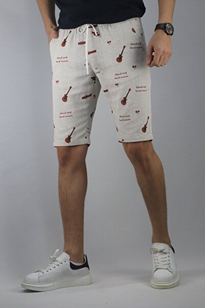 inpool Чоловічі бавовняні шорти з бавовняним принтом, еластичним поясом і шнурком