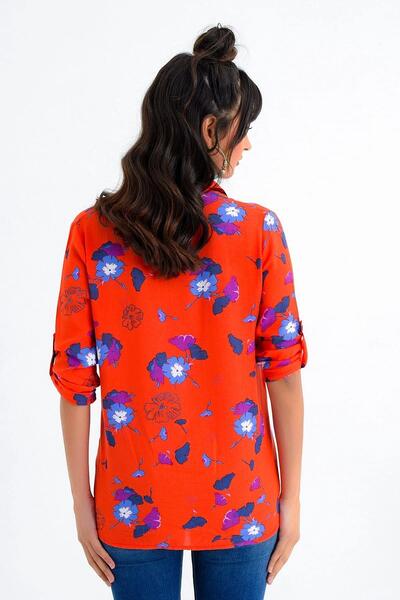 NEW LAVİVA Women's Coral Flower Patterned Long Sleeve Regular Cut Standard Size Shirt