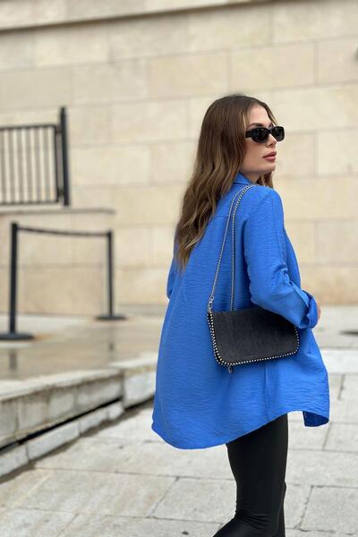 NEW LAVİVA Cămașă de damă Indigo cu guler clasic cu mânecă lungă, croială normală, mărime standard (țesătură personalizată)