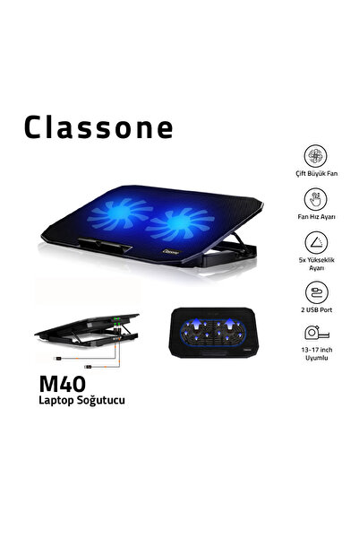 Classone M40 Gaming Laptop Soğutucu Notebook Standı, Mavi Led ,14-15.6-17 Inc...