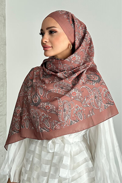 Stella Eşarp Μαλακό βαμβακερό σάλι με έθνικ σχέδια σε χρώμα βιζόν