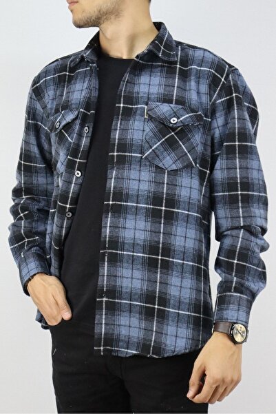 inpool Indigo Чоловіча сорочка прямого крою з довгими рукавами, коміром на ґудзиках, двома кишенями, у клітинку