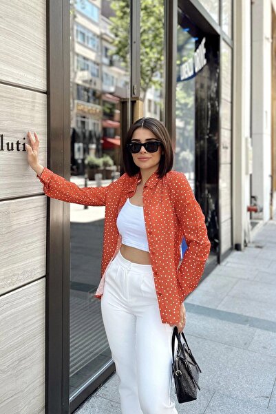 NEW LAVİVA Кафе Класически яка, дълъг ръкав, дигитално отпечатана материя, редовна кройка, риза