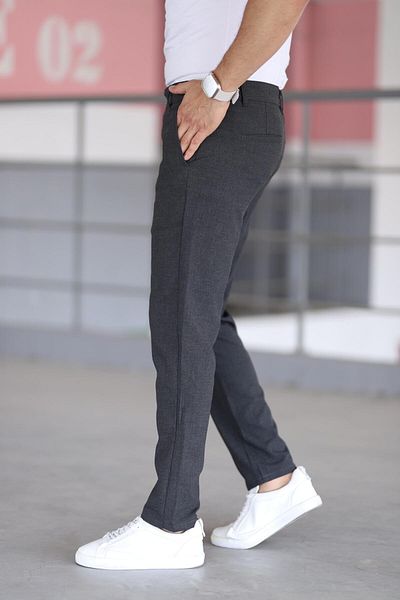Bürke Men's Anthracite Color Italian Cut Slim Fit Fabric Trousers