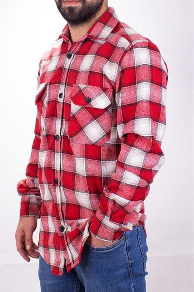 DAGOSTER Dmg23-126465 Red Casual Double Pocket Plaid Lumberjack Regular Men's Shirt