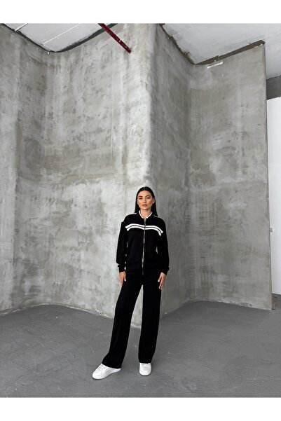 Bubble طقم رياضي نسائي من القماش المشروط بأكمام طويلة وسحاب مزدوج