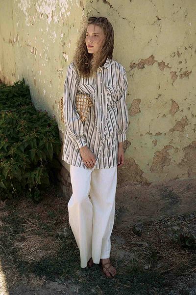 Hooopstore Black Linen Jacket - Natural Striped Design