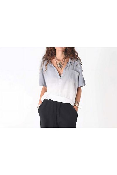 Rosidam Double Color Pocket Detailed Linen Blended Shirt